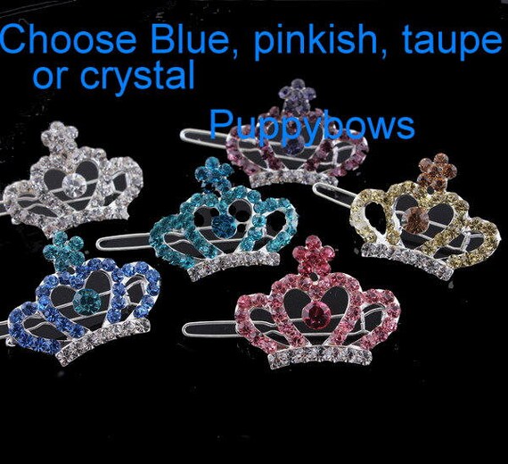 Puppy Bows ~Rhinestone barrette style #37 SMALL CROWN 6 colors! dog bow clip ~USA seller