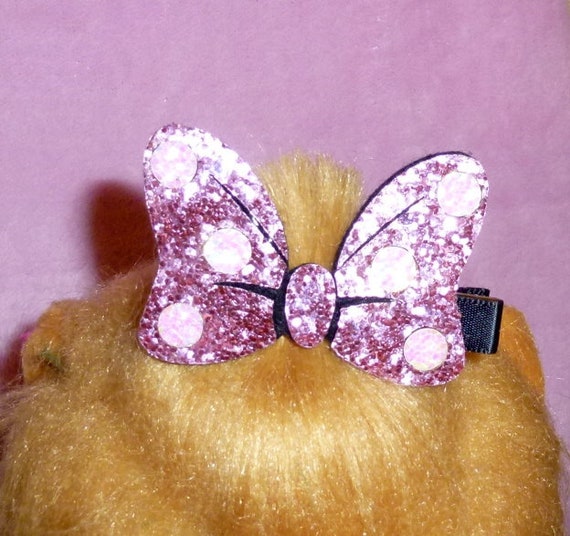 Puppy Bows ~ Minnie cute shiny glittery big dog hair bow lightweight pet hair barrette mouse (fb106)~Usa seller