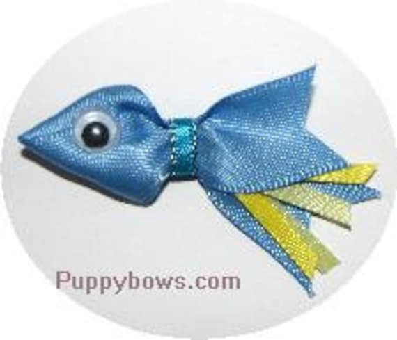 Puppy Bows ~Cute little fishie dog hair bow animal pet hair clip accessories USA seller