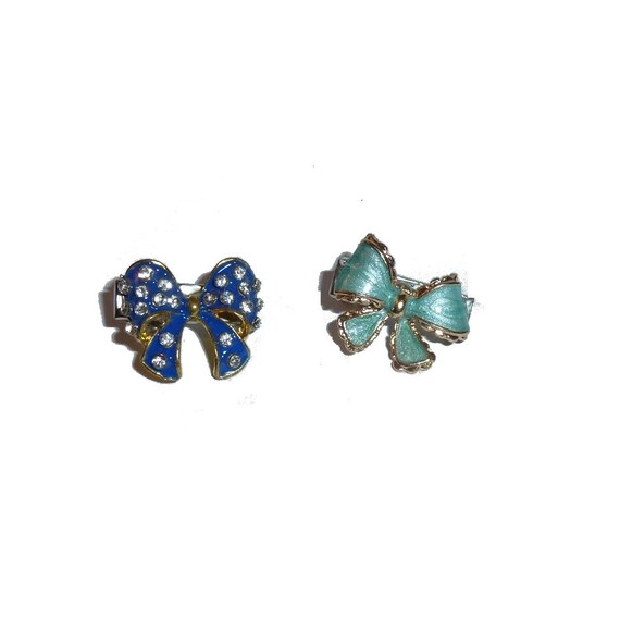 Puppy Bows super TINY blue or teal bowknot rhinestone pet hair barrette (fb404d)