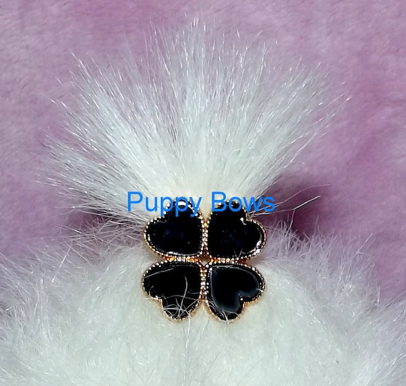 Puppy Bows ~BOYS SUPER TINY black or blue hearts clover dog bow pet hair clip barrette