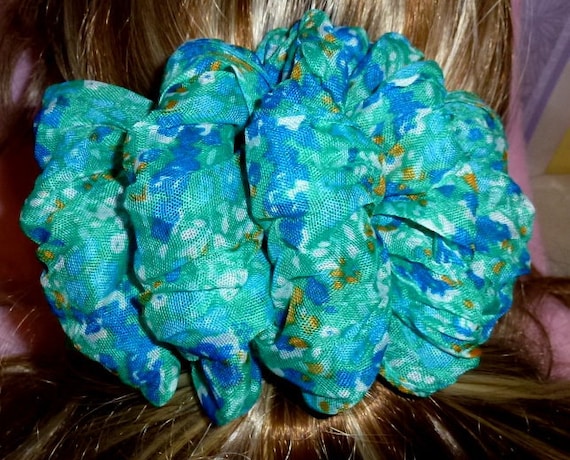 Becky Bows ~ Barrette scarf Hand crafted oversized BIG hair bow Women or Girls turquoise blue watercolor