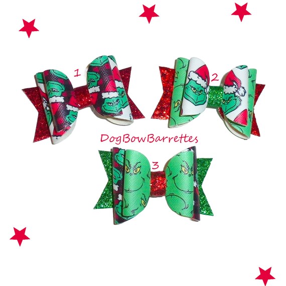 Christmas Green Mean Grumpy Glitter hair bows barrettes or bands (GLBX)