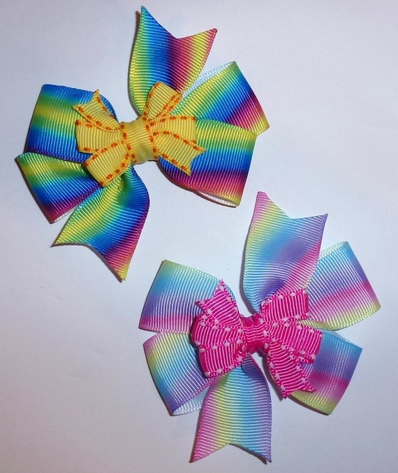 Puppy Dog Bows ~ Windmill big dog bows 3.5" rainbow pink/purple or blue/green pet hair bands or barrette (fb111)