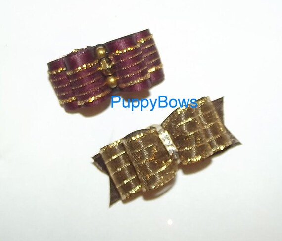 Puppy Bows ~assorted BOW SETS boys or girls, tiny bows pet hair clips ~USA seller