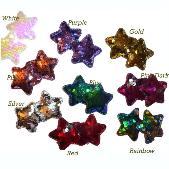 Puppy Bows ~ Star  sequin hair ear bow PAIR barrette dog latex bands or collar slide accessory (fb576)