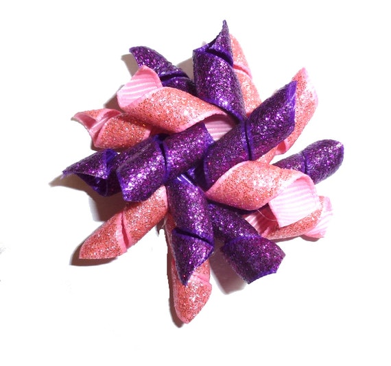 Puppy Bows pink purple glitter Korker loop  dog bow  pet hair clip barrette or latex bands   (fb120)