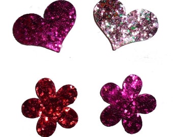 Puppy Dog Bows ~ SALE 2 FOR 3.00 Glitter hearts or flowers small pet hair bow barrettes or bands (fb250)