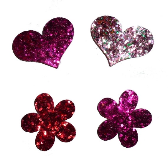 Puppy Dog Bows ~ SALE 2 FOR 3.00 Glitter hearts or flowers small pet hair bow barrettes or bands (fb250)