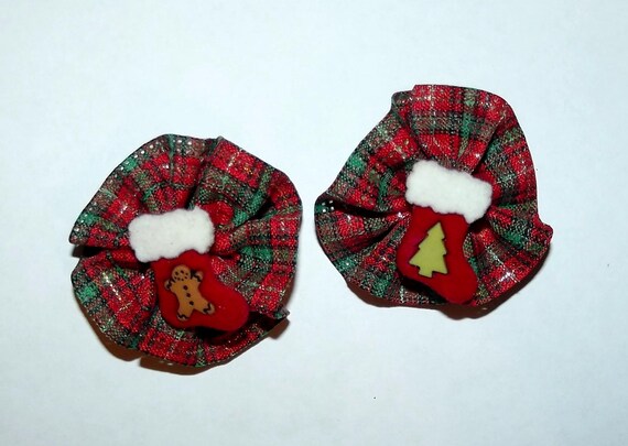 Puppy Bows ~ Christmas green red gold pinwheel pairs dog pet hair bow (fb53)