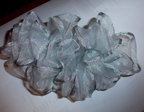 Becky Bows ~ Barrette ribbon Hand crafted oversized BIG hair bow Women or Girls silver
