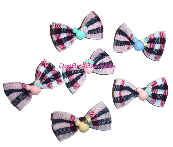 Dog Bow Barrettes small for girls pink Minnie 6 pieces pet hair grooming bows (FB416H)