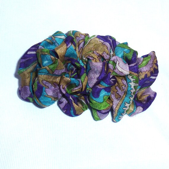 Becky Bows ~ OOAK ladies Hand crafted SILK shabby chic BIG fashion hair bow for ladies or Girls giant purple teal gold