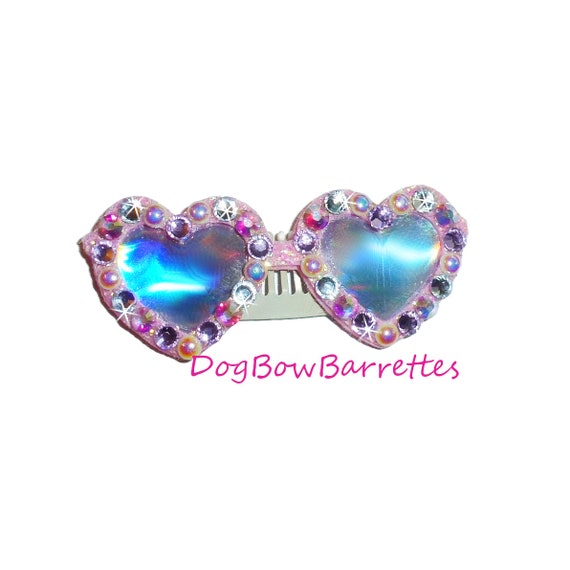 Puppy bows specialty Pink rhinestone sunglasses pet bow hair clip (FB166)