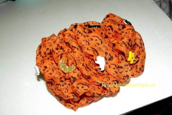 Becky Bows ~OOAK Barrette Hand crafted huge Scarf BIG hair bow Women or Girls giant HALLOWEEN