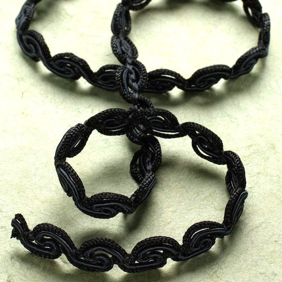 Puppy Bows ~ ribbon craft supplies black braid trim 1/2" woven scroll ~ US seller
