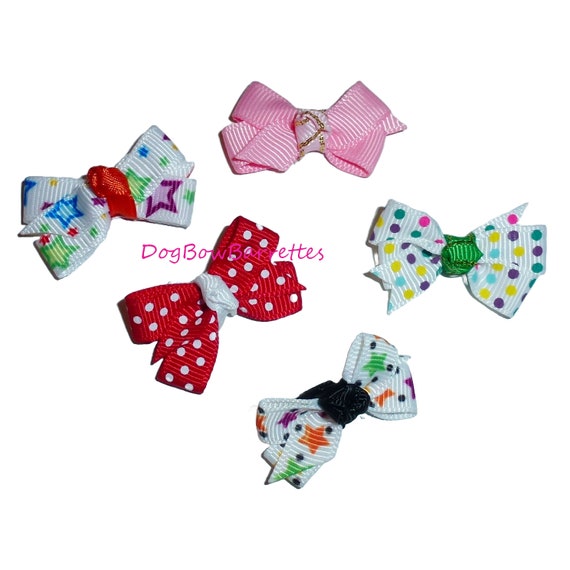 Puppy Bows tiny knot set pet hair bow barrettes or bands (fb70)