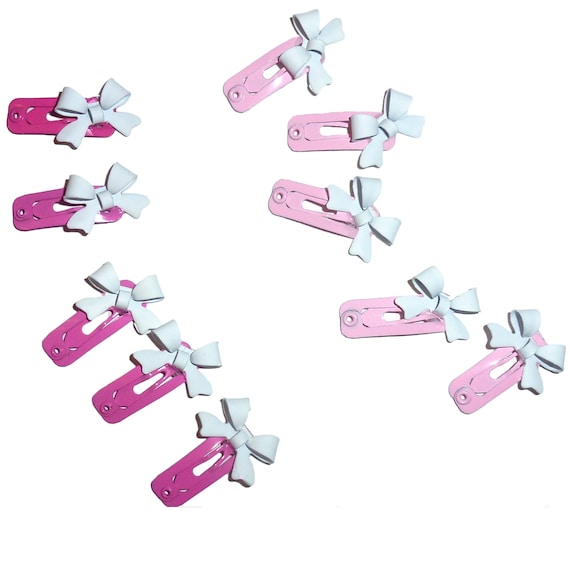 Dog Bow Barrettes tiny 5 girls pretty pink white bowknot jewel snap clips for pet hair topknot (fb481C)