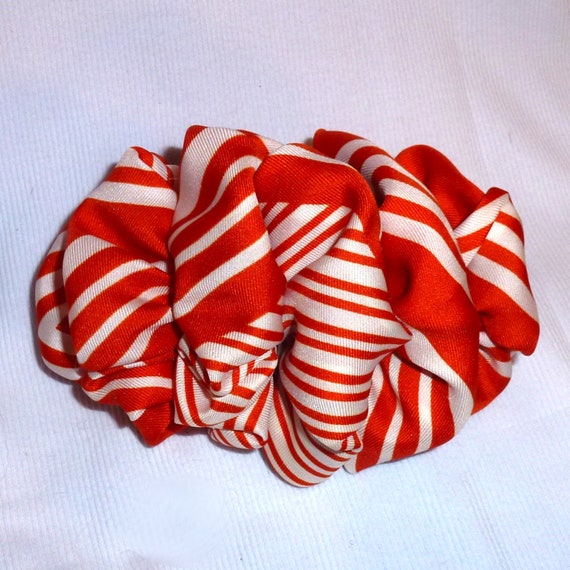 Becky Bows ~ Barrette scarf Hand crafted over sized hair bow for women or Girls orange stripes