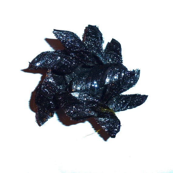 Puppy Bows black silver glitter Korker loop  dog bow  pet hair clip barrette or latex bands corky curly corker