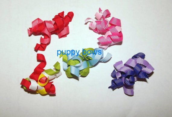 Puppy dog bows ~ SMALL Set of 4 curly q korker dog bows 5 colors, you choose boys or girls, ear bows poodles US seller