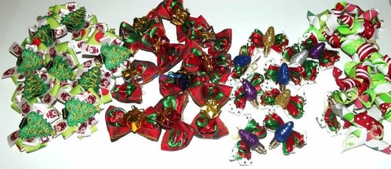 Puppy Bows ~ CHRISTMAS 4 styles tree light package red green Korker and more dog hair bow