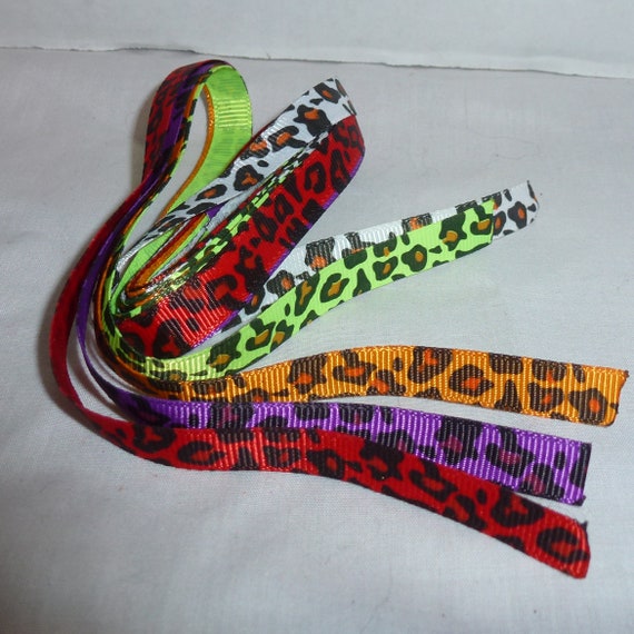 Puppy Bows ~ ribbon craft supplies 3/8" animal print leopard spots ribbon 5 different colors ~ US seller
