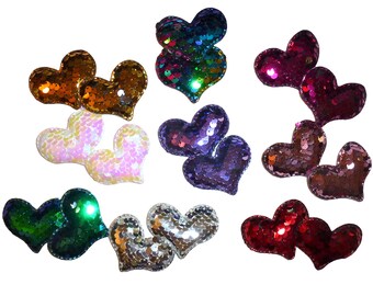 Puppy Bows ~ Heart sequin hair ear bow PAIR barrette dog latex bands of collar slide accessoire (fb577)