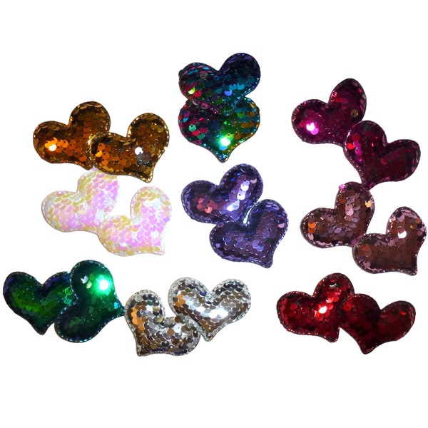 Puppy Bows ~ Heart sequin hair ear bow PAIR barrette dog latex bands or collar slide accessory (fb577)