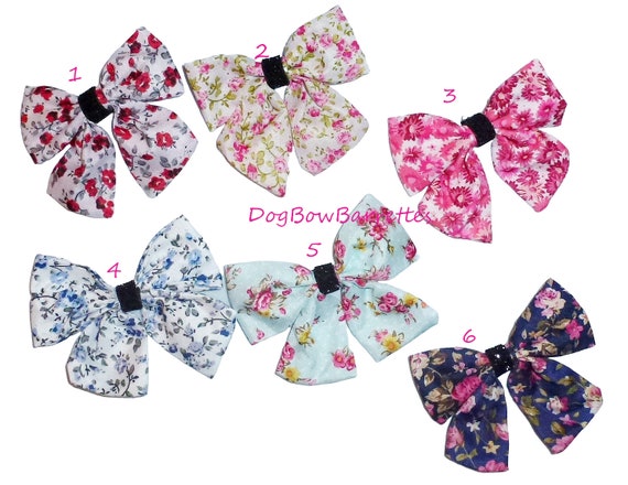 Puppy Bows ~ Sweet cotton floral dog bow bands or barrette clips or collar slide  (fb179C)