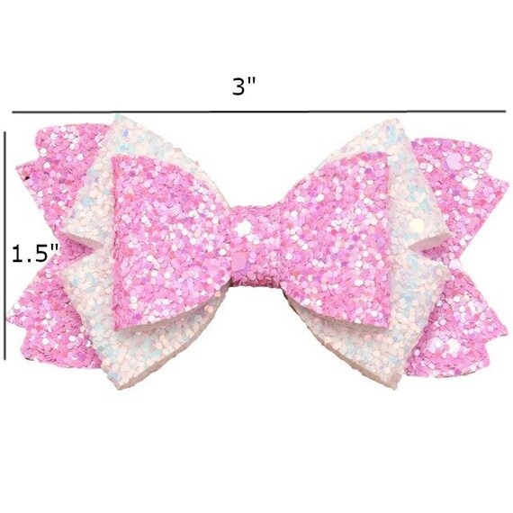 Puppy Bows ~  BIG bow pink white glitter 3" dog hair bow or collar slide bands or clip (fb28A)