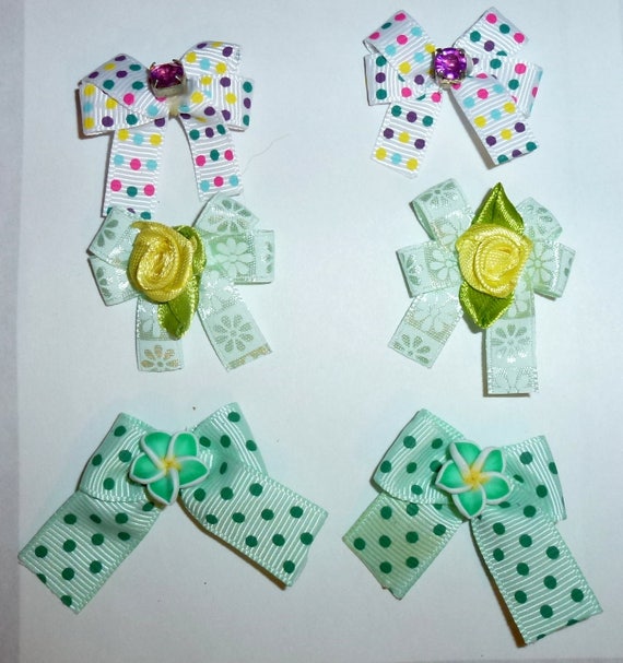 Puppy Bows ~6 teal blue EVERYDAY BOWS Yorkie Maltese Shih Tzu ~Usa seller (fb81)