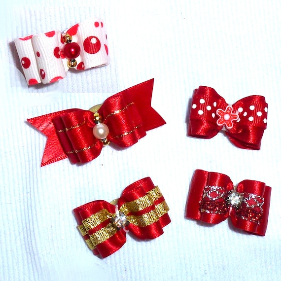 Puppy Bows ~Red bows for dogs 5 show bows dog bow pet hair clip barrette or latex bands (sb1)