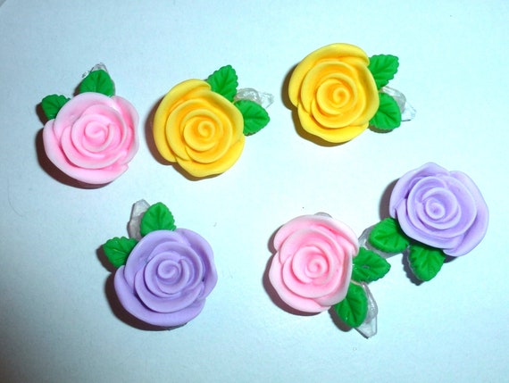 Puppy bows small old fashioned rolled roses on dog friendly plastic barrette pet hair clip  (fb11b)