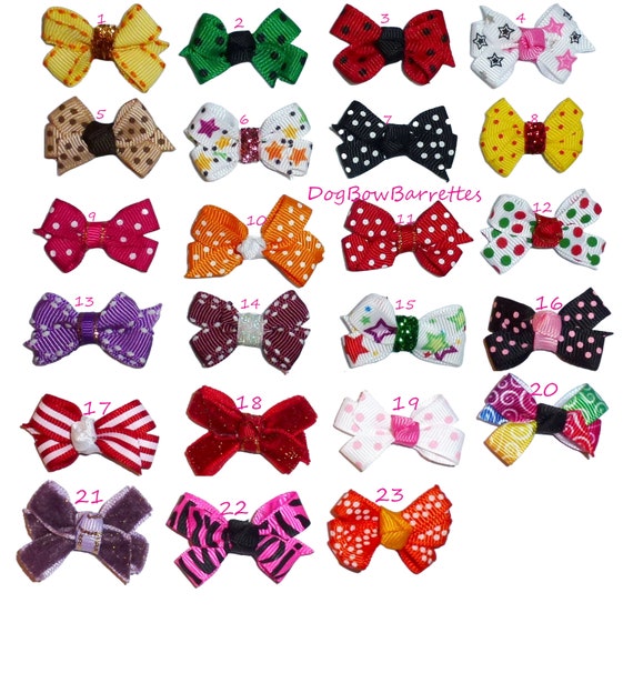 Puppy Dog Bows ~  super tiny 1.5" knot dots pet hair bow bands or  barrette clip  (fb612)