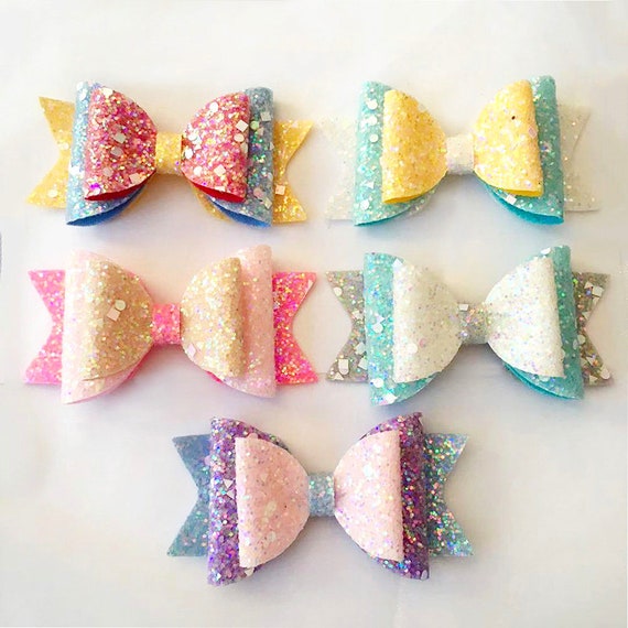 Puppy Bows ~ Ombre glitter bowknot , puffy multicolor barrette bow glitter hair clips for pets ~USA seller (fb206)