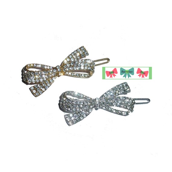 Puppy Bows ~ Small Gold or silver bowknot style 71  rhinestone dog bow barrette crystal