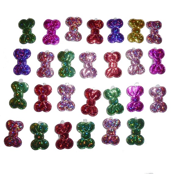 25 fancy bows on tiny plastic barrette clips metallic shimmer bowknot dog grooming pet hair bows with latex band   (fb172)