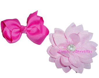 Puppy Dog Bows roze bloemen en boetiek dierenhaar show strikspeldjes of -bandjes (FB188h)