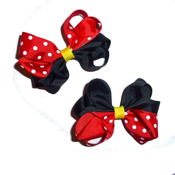 Puppy Bows ~ Minnie Mouse red  dots 3" dog bow bands or barrette clips or collar slide  (fb370)