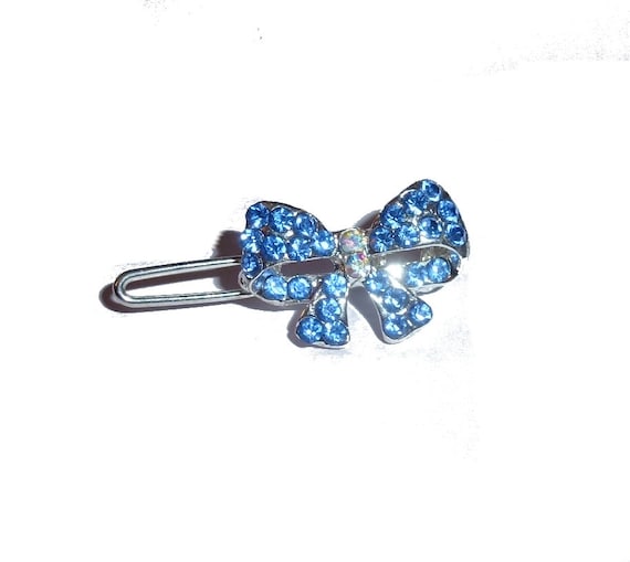 Dog Bows ~ Bowknot  blue Wee super tiny bow less than 1" pet hair barrette clip (fb411b)