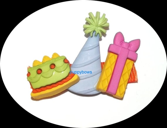 Puppy Bows ~Barrette dog bow BIRTHDAY PARTY unisex Yorkie ~USA seller