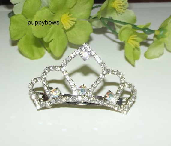 Puppy Bows ~ Rhinestone TIARA multi styles dog hair barrette clip CRYSTAL styles 1-5 ~USA seller