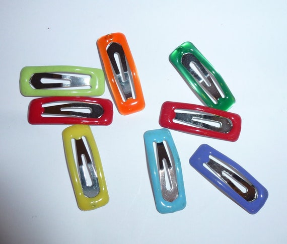 Puppy Bows ~MULTICOLOR Barrette snap clip 3cm RECTANGLES blue or pink shape bow dog Yorkie ~Usa seller
