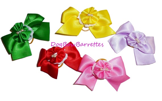 Puppy Bows - 88 Dog grooming hair bow rosette latex bands mixed colors  (fb215)