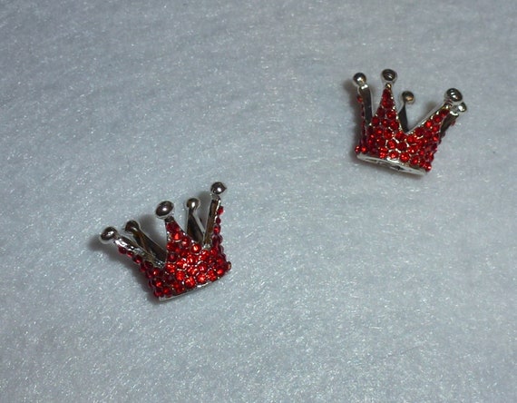 Puppy Bows ~ TINY red 3D crystal crown rhinestones dog bow pet hair clip topknot barrette (rh1)