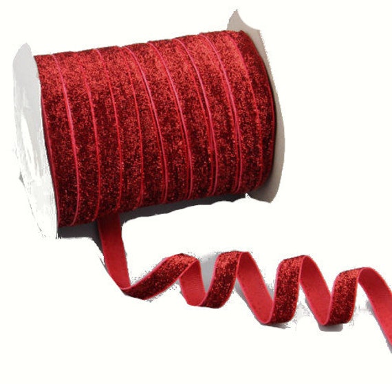 Puppy Bows ~ craft supplies Red velvet glitter ribbon NON stretch 3/8"
