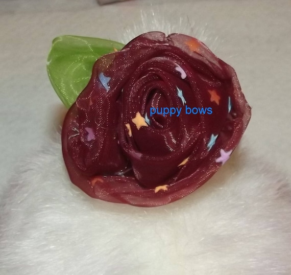 Puppy Bows ~ Star chiffon flowers 17 colors 2" grooming bow pet hair barrette (fb78)