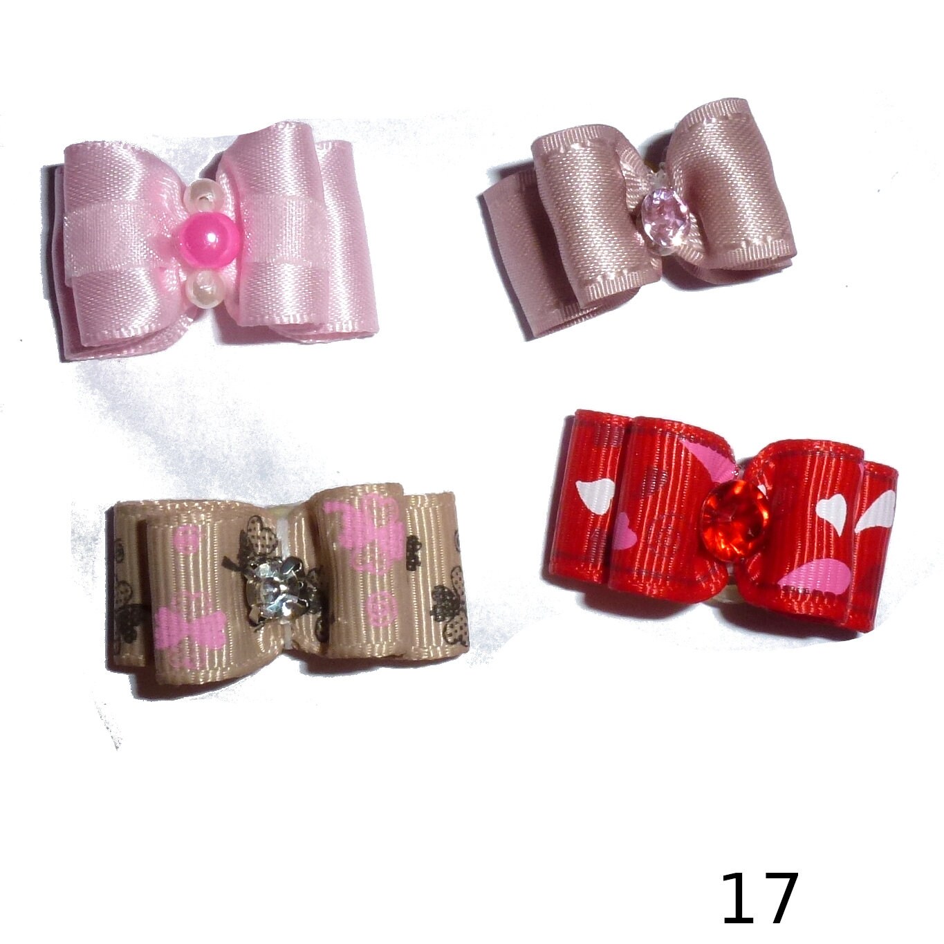 FB143 girls pet hair show bow barrettes or bands Puppy Dog Bows ~ 58 satin bowknot SET OF 4