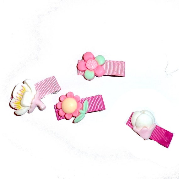 Puppy Bows ~  Snap clip pink flowers tulip flowers  barrette  clip pet hair bow (fb152K)